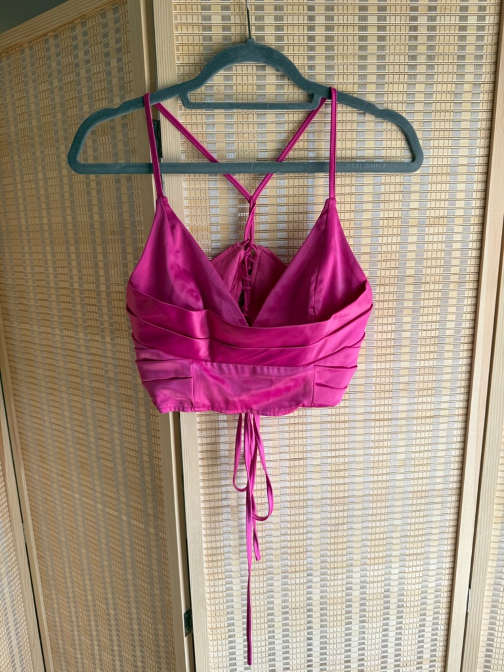 Women’s Hot Pink Satin Lace-Up Crop Top